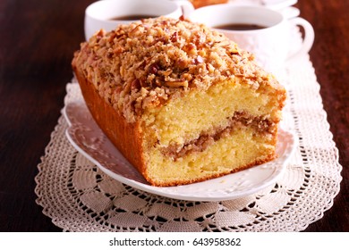 Cinnamon And Nut Coffee Cake, On Plate