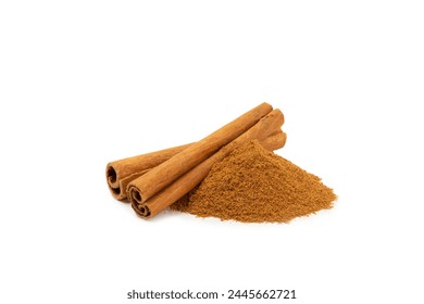 Cinnamon powder  isolated on white background. Spicy spice for baking, desserts and drinks. Fragrant ground cinnamon. - Powered by Shutterstock