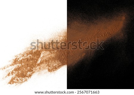 Cinnamon powder scattered isolated on white and black, texture	