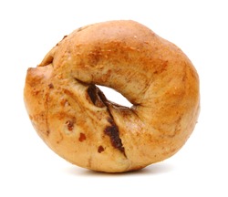 Cinnamon And Raisin Bagel, Isolated On A White Background With Floating Shadow.