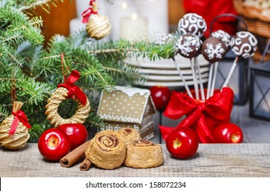 Cinnamon Rolls In Christmas Setting