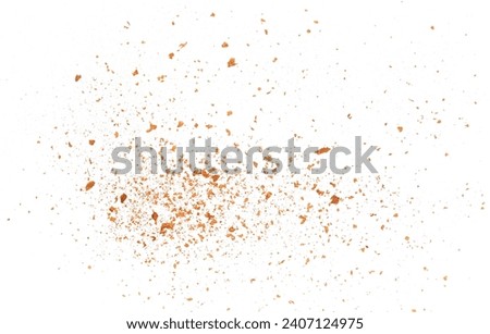 Cinnamon scraped, ground, pile scattered isolated on white