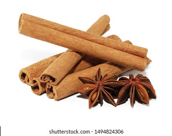 Cinnamon And Star Anise Isolated On White