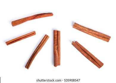 Cinnamon Sticks From Above. Clipping Paths, Shadows Separated