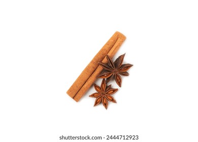 Cinnamon sticks and anise isolated on white background. Cinnamon roll and star anise. Spicy spice for baking, desserts and drinks. Fragrant ground cinnamon. - Powered by Shutterstock