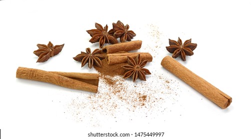 Cinnamon sticks and anise star isolated on white background close up. Spice Cinnamon sticks and anise star. - Shutterstock ID 1475449997