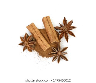 Cinnamon sticks and anise star isolated on white background close up. Spice Cinnamon sticks and anise star. - Shutterstock ID 1475450012