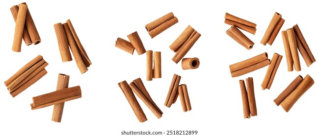 Cinnamon sticks falling on a white background, cut. Isolated - Powered by Shutterstock