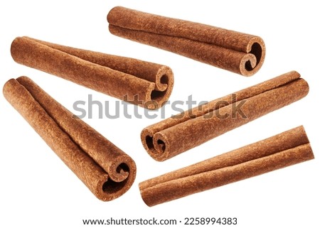 Cinnamon sticks isolated on white background, collection