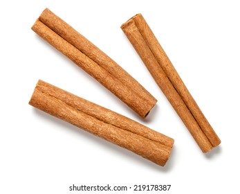 Cinnamon sticks on white background. Top view
