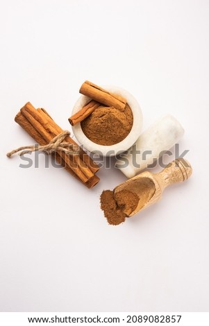 Cinnamon sticks and powder also known as Dalchini dust, Important ingradient from Indian spices