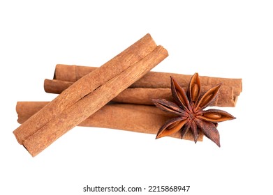 Cinnamon Sticks And Star Anise Flower On White Background