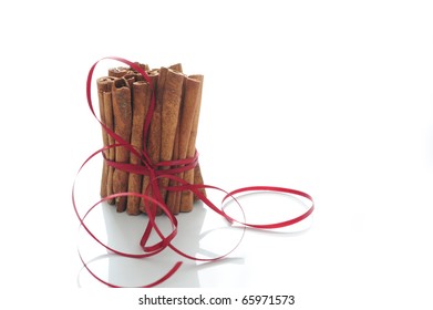 Cinnamon Sticks Tied With Red Ribbon