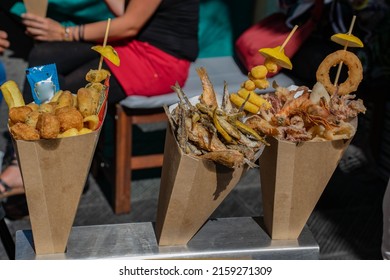 Cinque Terre, Italy, September 2017. Italian Street Fast Food - Deep Fried Seafood