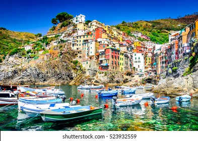 Cinque Terre. Riomaggiore village in a small valley in the Liguria region of Italy.