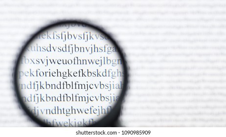 Cipher Encryption Code Or Data. Reading Word Data Encrypt With Magnifying Glass