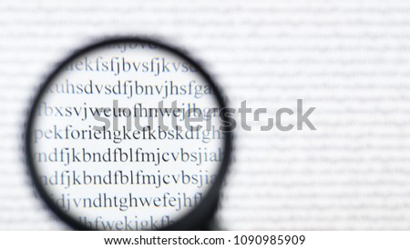 Cipher encryption code or data. Reading word data encrypt with magnifying glass