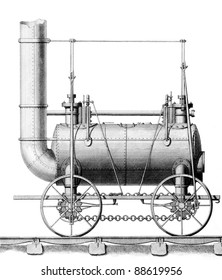 Circa 1816: George Stephenson, William Losh, For Patent. Stephenson Is Considered Inventor Of The First Steam Locomotive Engine For Railways. Vintage Illustration Line Art Drawing Steam Engine Train