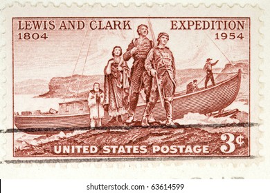 CIRCA 1954: A Postage Stamp Printed In The USA, Shows Lewis And Clark Expedition, Circa 1954