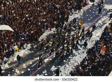 CIRCA 1986 - This Is A Marching Band In A Ticker Tape Parade On Broadway And Wall Street. It Took Place In The Canyon Of Heroes. It Celebrated The Mets As The World Champions.