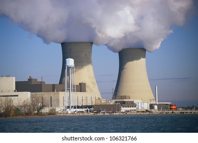 CIRCA 1998 - These are two nuclear power plants situated on Lake Erie. These are the Enrico Fermi power plants.