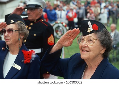 CIRCA 1998 - World War II Women Veterans Saluting At Ceremony At Veteran's National Cemetery, Los Angeles, California