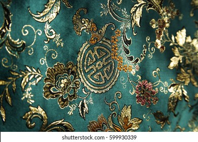 CIRCA 2007: Detail Of Jade Green Chinese Silk Fabric