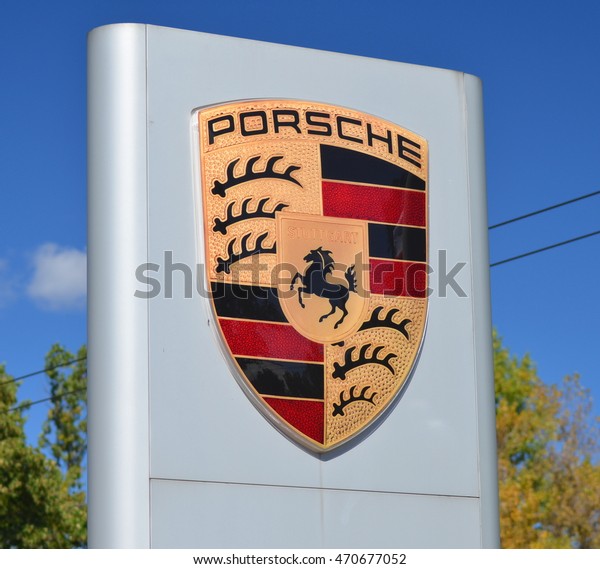 CIRCA AUGUST
2016 - SOPOT: Emblem of Porsche. Porsche AG is German automobile
manufacturer specializing in high-performance sports cars. It was
founded in 1931 in
Stuttgart.