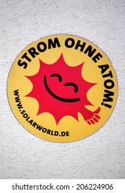 CIRCA JUNE 2014 - BERLIN: sticker with the slogan "Strom ohne Atom" (Power without Nuclear Power).