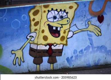 CIRCA JUNE 2014 - BERLIN: Street art/ Graffiti: Sponge Bob, Berlin.