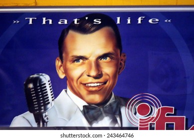 CIRCA OCTOBER 2014 - BERLIN: a historical poster as an advertisement for a concert of "Frank Sinatra", Berlin.