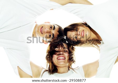 Similar – Image, Stock Photo Happy couple laughing and covering mouths under duvet