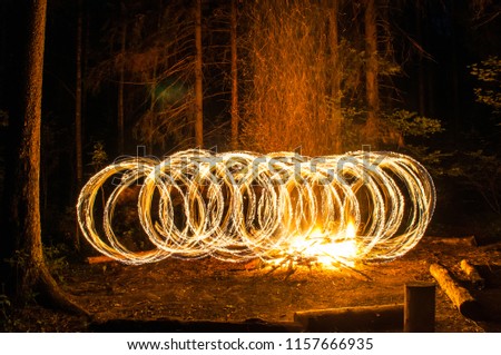 Circle Fireshow at forest in the dark