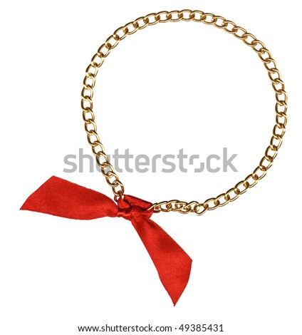 Circle frame from gold chainlet with red ribbon