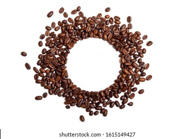 Circle frame of roasted brown coffee beans isolated on white background may use as background or texture. - Powered by Shutterstock