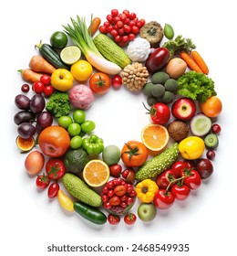 circle Fruits and vegetables. Fruits and vegetables in circle shape on white background - Powered by Shutterstock