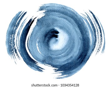 Circle grunge doodle. Blue brush stroke in the form of a circle. Drawing created in ink sketch handmade technique. 