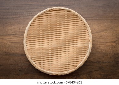 Circle Japanese Bamboo Weave On Wood Table