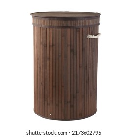Circle Laundry Basket For Home, Wood Color, Double-lattice Bamboo Dirty Clothes Hamper Folding Basket Body With Cover