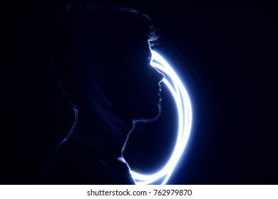 Circle light painting  Man silhouette