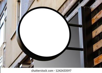 Circle Mockup Of Street Store Template Signboard On Empty Wood Wall