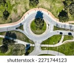 circle pattern aerial drone view looking straight down above Roundabout or Round a bout new urban infrastructure 