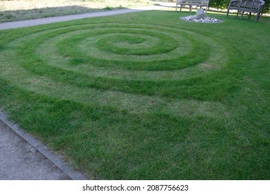 a circle pattern is mowed into the lawn