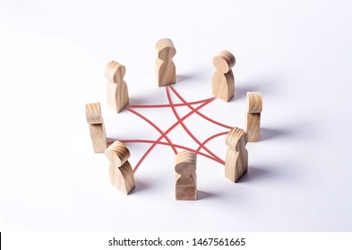 Circle of people interconnected by red curves lines. cooperation, teamwork, training. Staff, community meeting. Collaboration and cooperation, participation. Social connections, joining to solve tasks - Shutterstock ID 1467561665