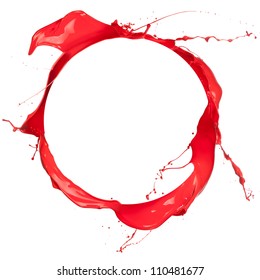 Circle Of Red Paint With Free Space For Text, Isolated On White Background