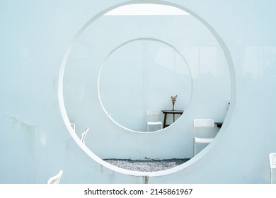 Circle Round Hole Wall Layer Stack In White Wall - Abstract Background Interior Design - Minimal 