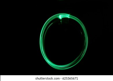 Circle Shape, Green Light Painting Photography, On A Black Background