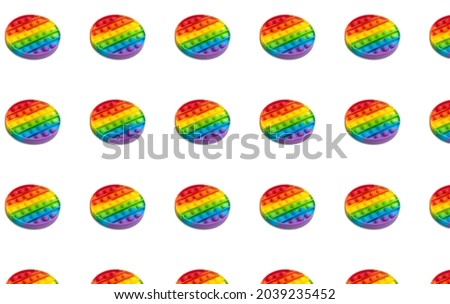 Circle shape isometric pattern of silicon toy for kids. Pop it fidget toy isolated on white background. Simle dimple toy. 