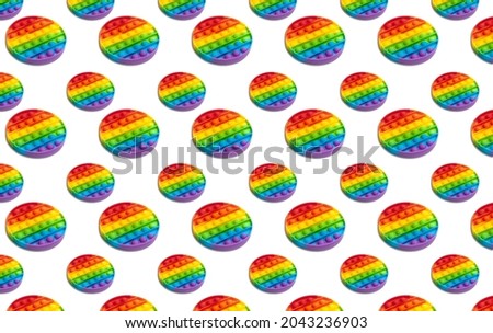 Circle shape isometric pattern of silicon toy for kids. Pop it fidget toy isolated on white background. Simle dimple toy. 