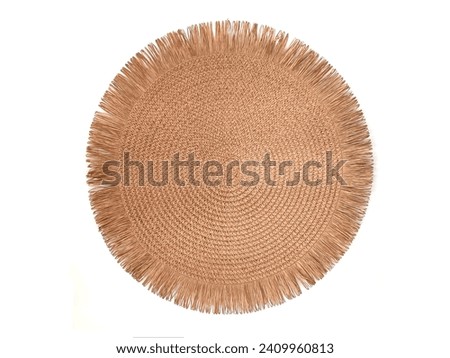 Circle Wicker straw stand mat napkin, decoration, interior detail isolated on a white background, top view.
